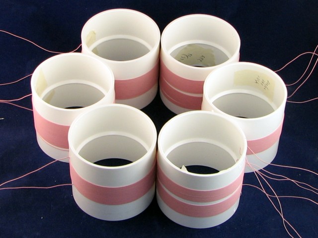 6 coils using litz wire wound on a styrene pipe coupler form.