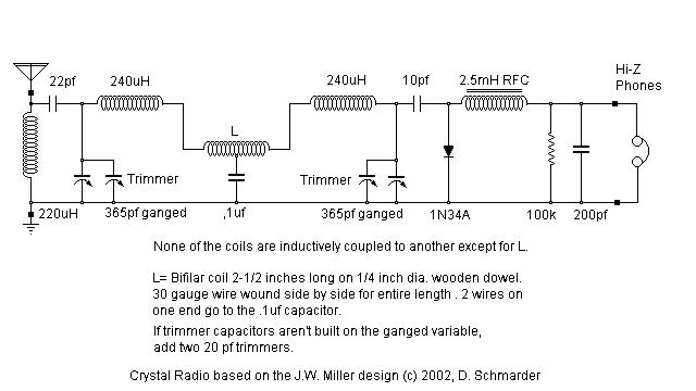 Dave's Reproduction Miller Crystal Radio, Schematic