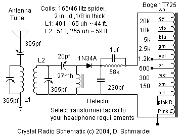 Crystal Radio #44 Schematic by Dave Schmarder