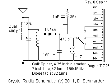 Revised crystal radio schematic