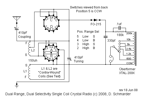 Pictoral Switch Schematic of the Schmarder #71 Crystal Radio