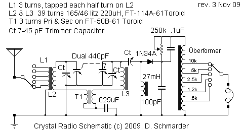 Dave Schmarder's Crystal Radio #76, schematic.