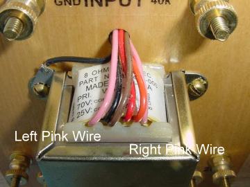 Transformer Closeup Showing Two Pink Wires