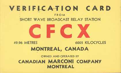 CFCX  Old Broadcast Band QSL Card