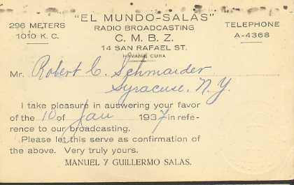 CMBZ  Old Broadcast Band QSL Card