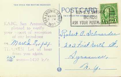 KABC  Old Broadcast Band QSL Card