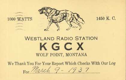 KGCX  Old Broadcast Band QSL Card