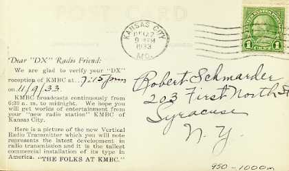 KMBC  Old Broadcast Band QSL Card