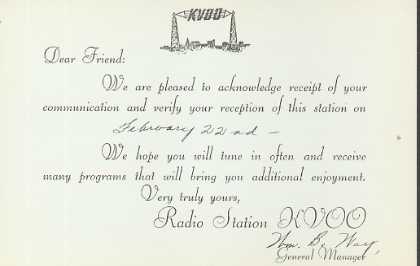 KVOO  Old Broadcast Band QSL Card