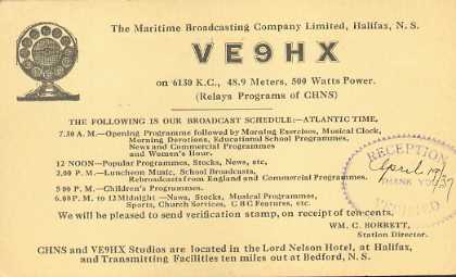 VE9HX  Old Broadcast Band QSL Card