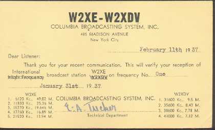 W2XE  Old Broadcast Band QSL Card
