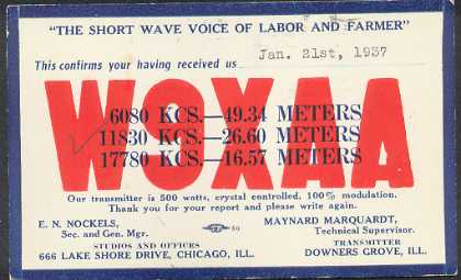 W9XAA  Old Broadcast Band QSL Card