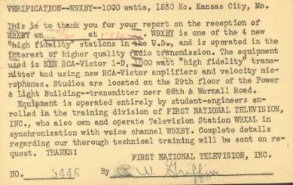 W9XBY  Old Broadcast Band QSL Card