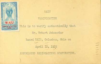 WAIU  Old Broadcast Band QSL Card