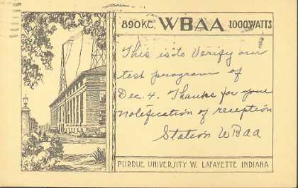 WBAA  Old Broadcast Band QSL Card