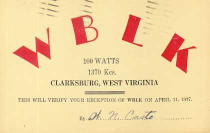 WBLK  Old Broadcast Band QSL Card