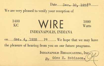 WIRE  Old Broadcast Band QSL Card