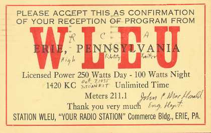 WLEU  Old Broadcast Band QSL Card