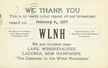 WLNH  Old Broadcast Band QSL Card