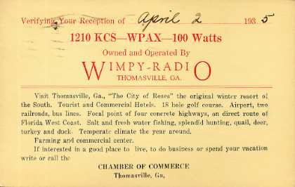 WPAX  Old Broadcast Band QSL Card