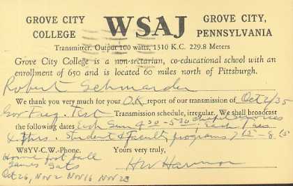 WSAJ  Old Broadcast Band QSL Card