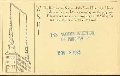 WSUI  Old Broadcast Band QSL Card