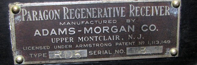Paragon RD5 Regenerative Receiver  Nameplate