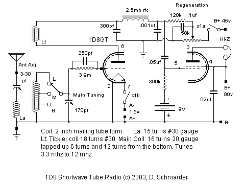 Dave's 1D8GT Regen Radio Schematic