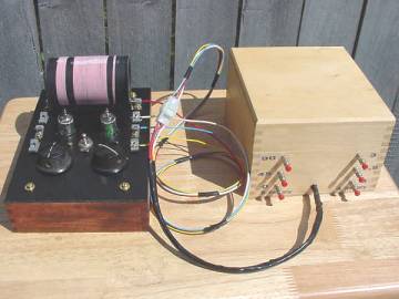 Homemade two tube regenerative radio and battery box.