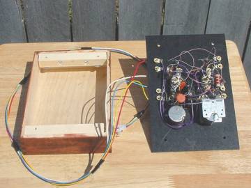 Homemade two tube regenerative radio inside.