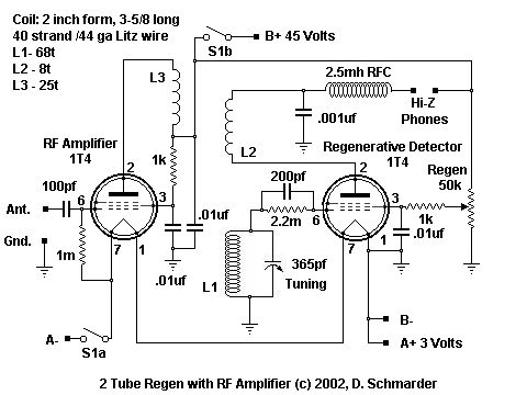 Radio Schematic of a Two Tube Radio