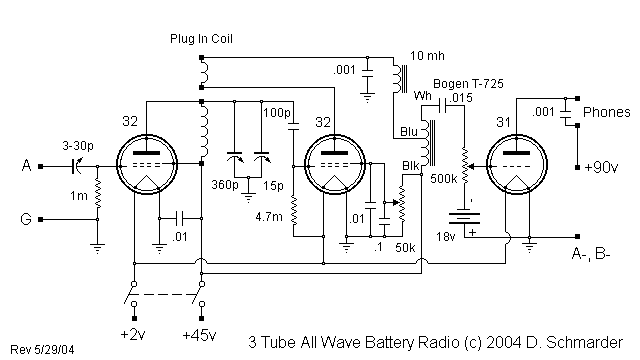 Dave's 3 Tube All Wave Receiver, Schematic