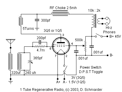 3Q5 Regen Radio Schematic