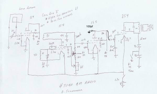 Dave Schmarder's 4 Tube Regen Radio, Schematic