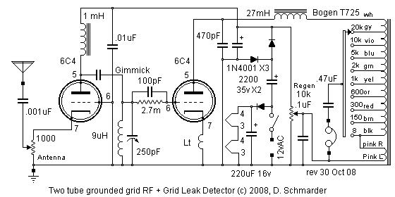 Schmarder's Grounded Grid Regenerator - Schematic