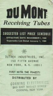 Dumont Retail Tube Price List, November July 1, 1968 Part 1