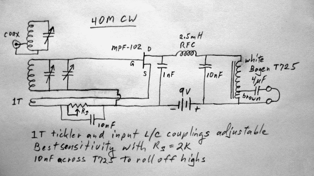 Garry's 40 meter cw receiver schematic diagram