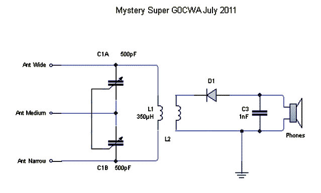 G0CWA Mystery Super Crystal Radio, Schematic Diagram