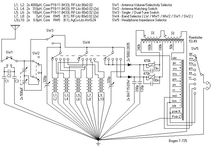 Ralf's 5 band crystal set schematic