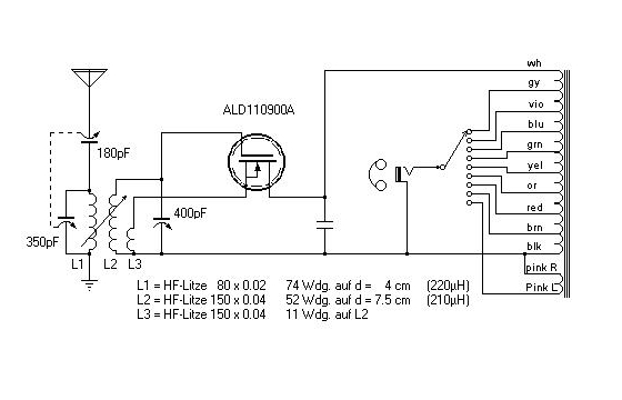Ralf's mosfet crystal radio schematic diagram